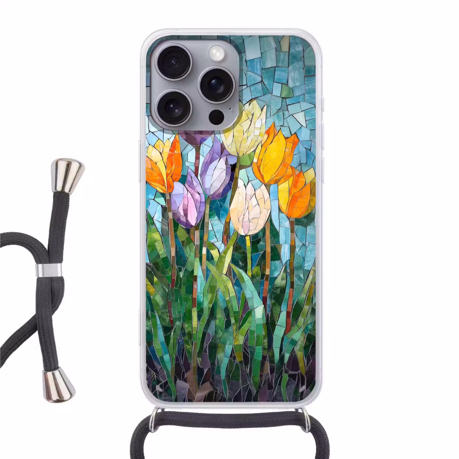 Handyhülle mit Band - Mosaik - Feld - Tulpen - Farbenfroh — 1