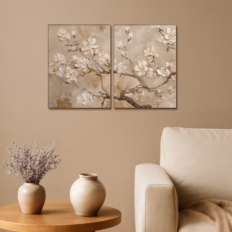 Leinwandbild - 2-teilig - Beige - Blüte - Modern — 1