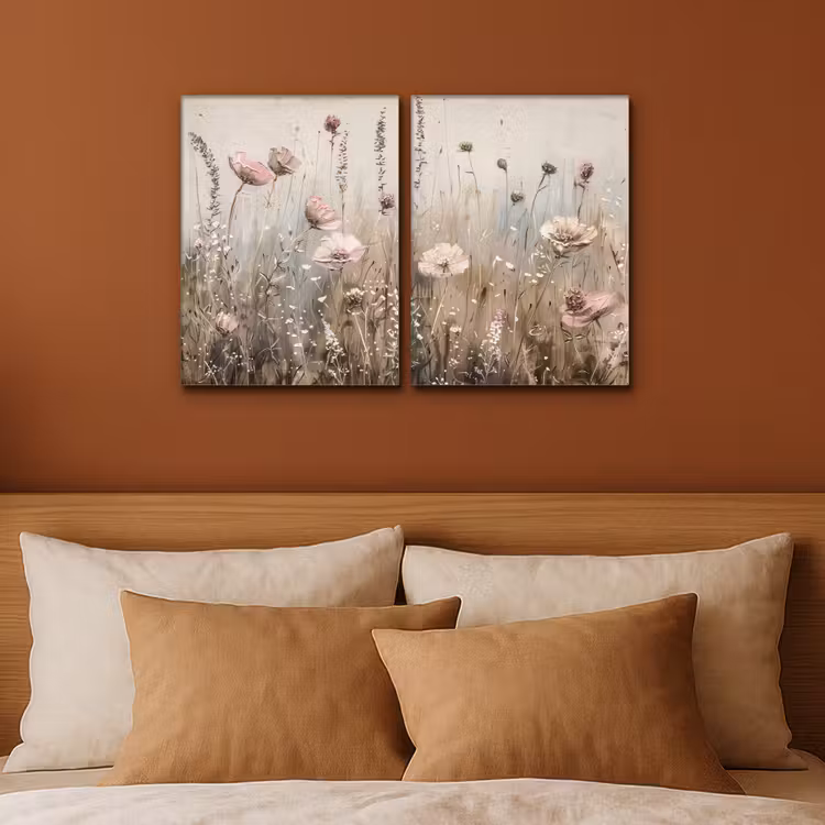 Leinwandbild - 2-teilig - Blumen - Beige - Modern - Rosa — 2
