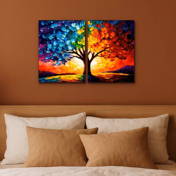 Leinwandbild - 2-teilig - Baum - Farbenfroh - Malerei-Look - Abstrakt — 2
