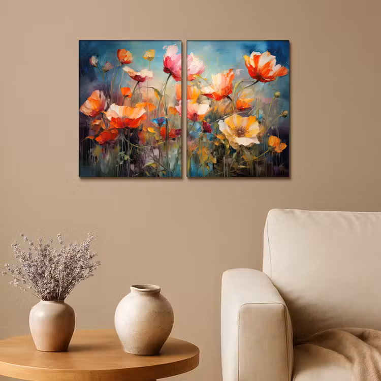 Leinwandbild - 2-teilig - Blumen - Bunt - Abstrakt — 1