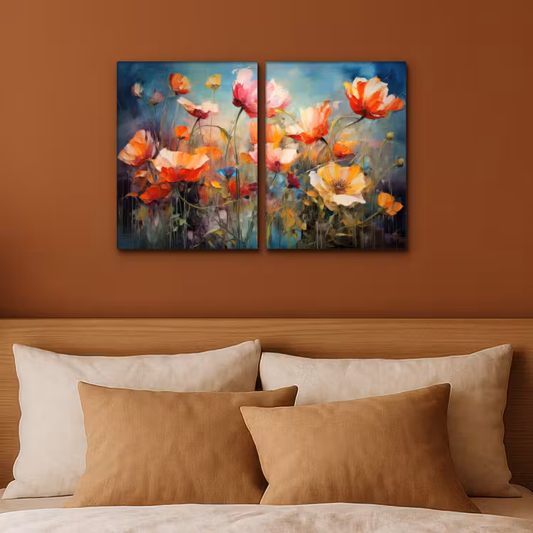 Leinwandbild - 2-teilig - Blumen - Bunt - Abstrakt — 2