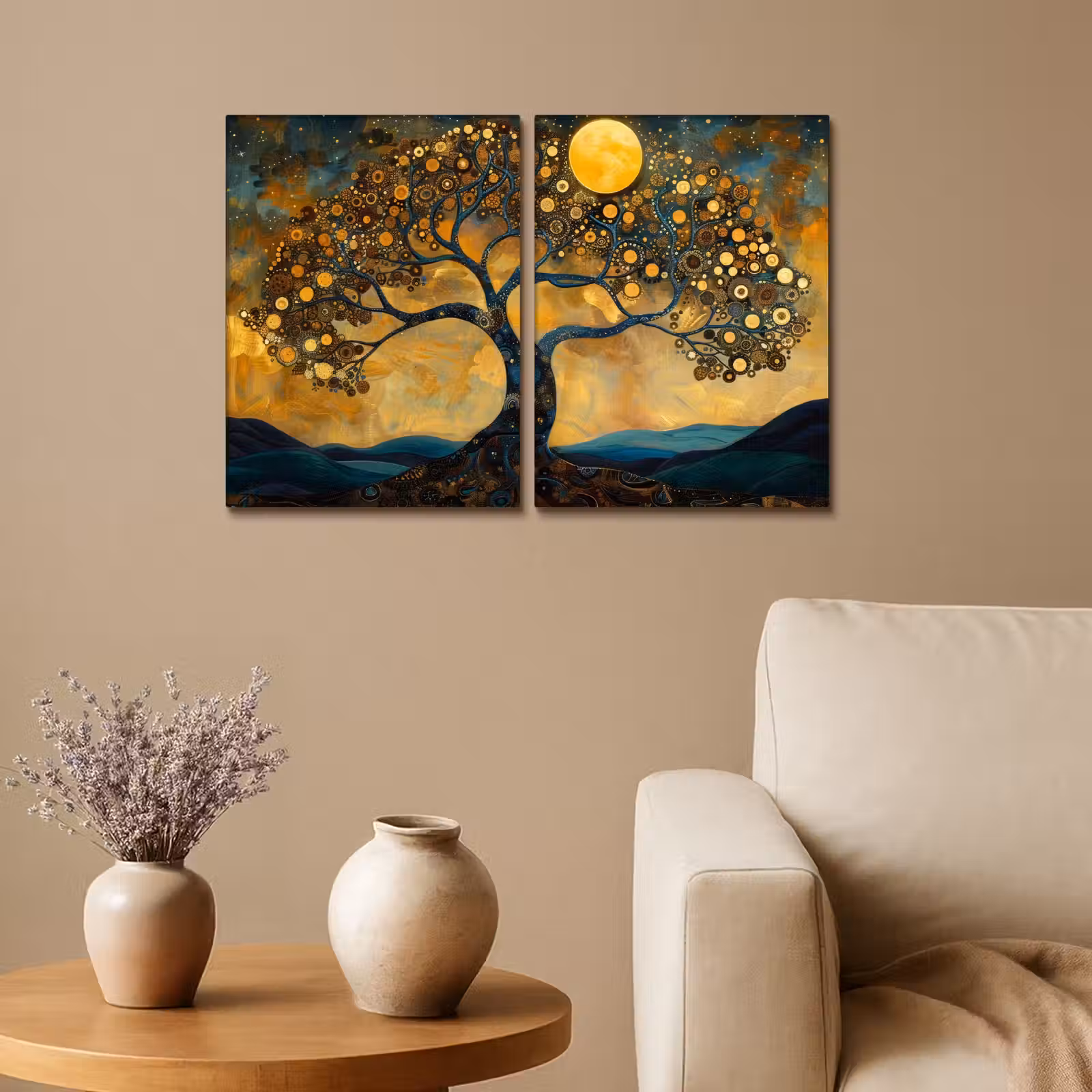 Leinwandbild - 2-teilig - Baum - Gelb - Abstrakt - Modern — 1