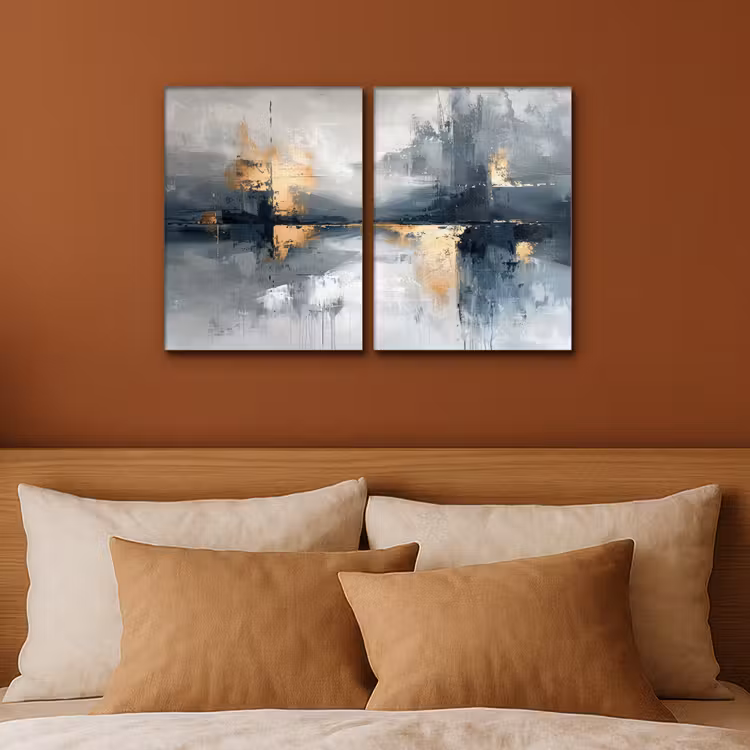 Leinwandbild - 2-teilig - Abstrakt - Grau - Gold - Modern — 2