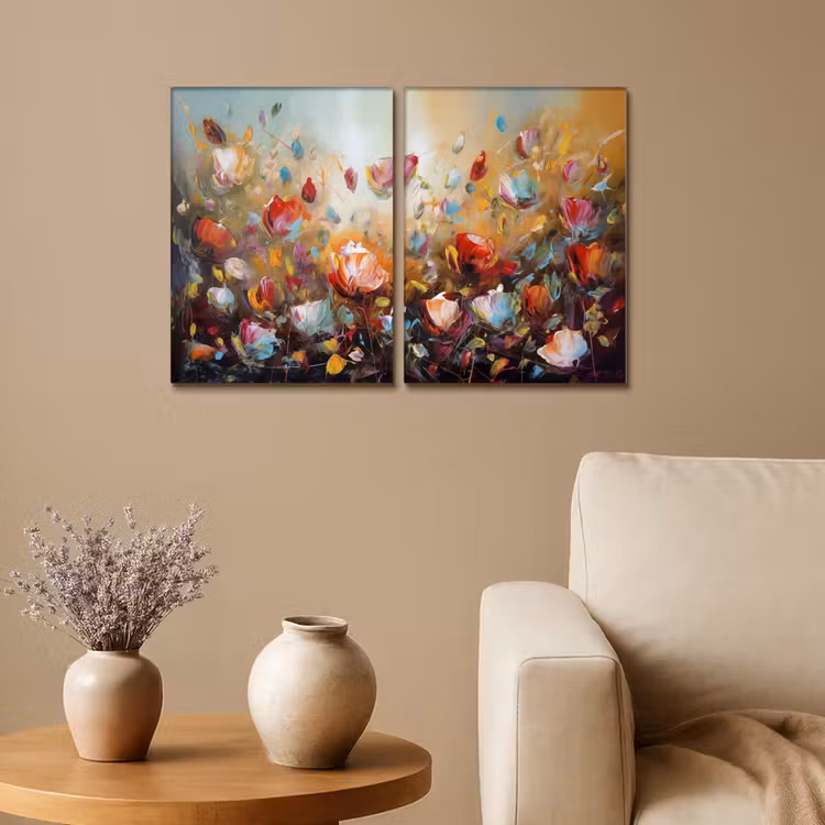 Leinwandbild - 2-teilig - Blumen - Abstrakt - Farbenfroh — 1