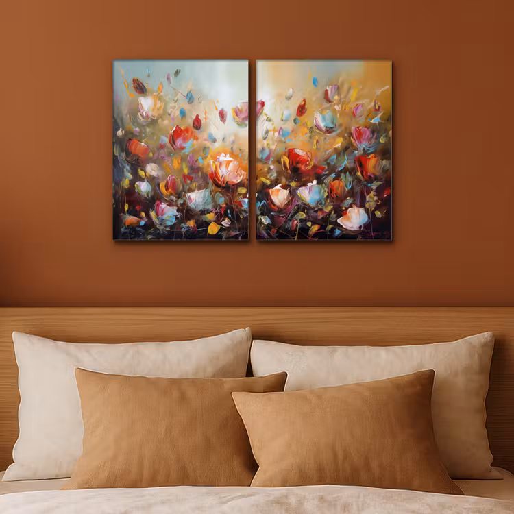 Leinwandbild - 2-teilig - Blumen - Abstrakt - Farbenfroh — 2