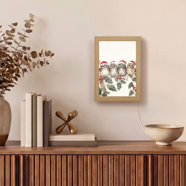 Tischlampe - Eulen - Zweig - Stechpalmenblätter - Weihnachtsmannmütze — 4