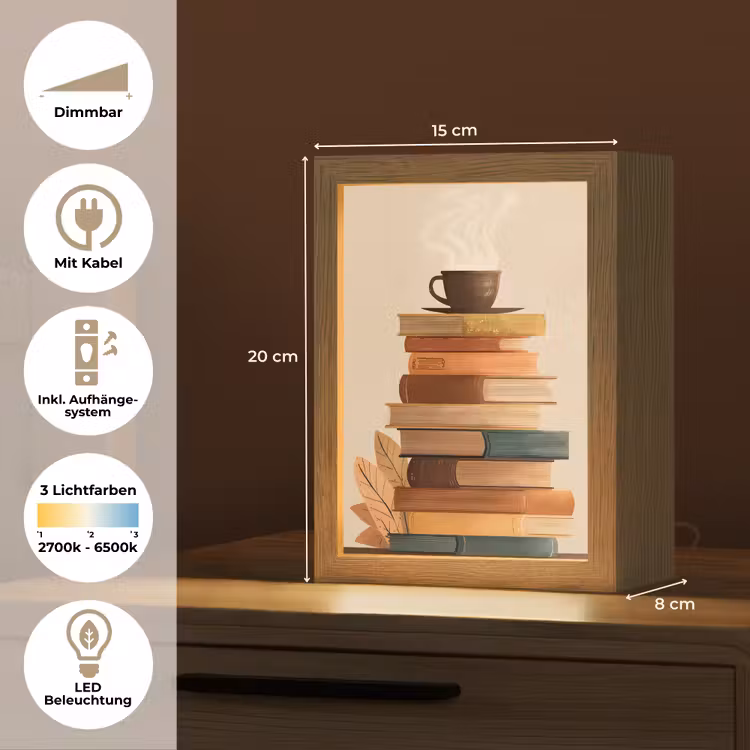 Tischlampe - Bücher - Turm - Kaffee - Beige — 6