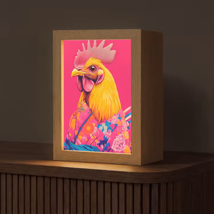 Tischlampe - Hahn - Bunt - Kimono - Rosa — 1