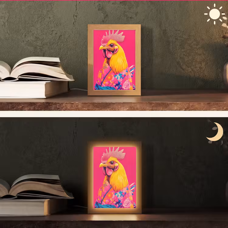 Tischlampe - Hahn - Bunt - Kimono - Rosa — 5