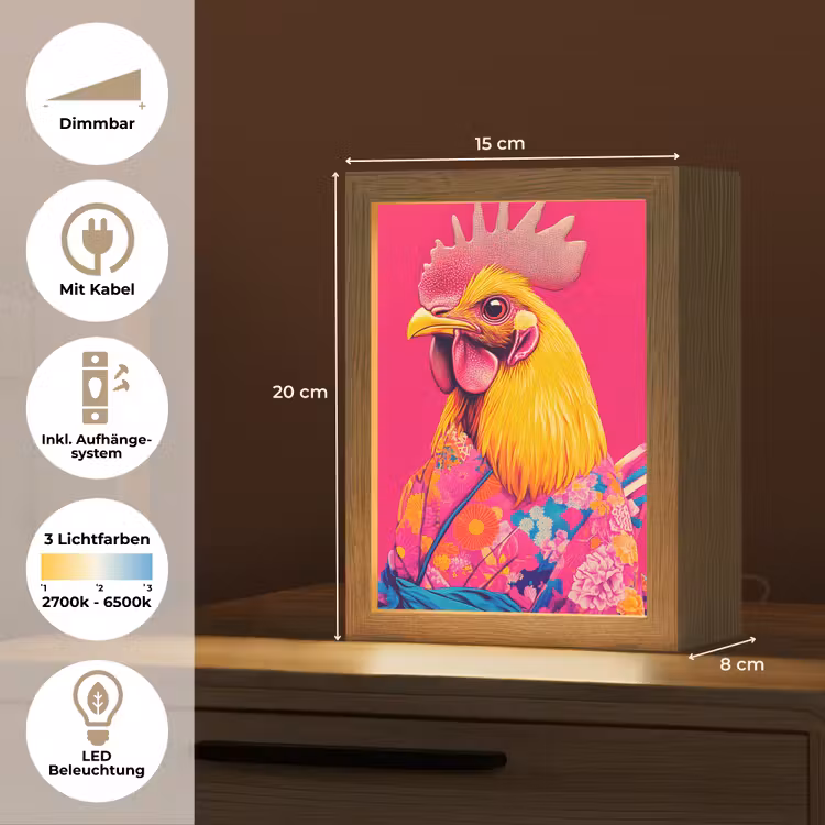 Tischlampe - Hahn - Bunt - Kimono - Rosa — 6