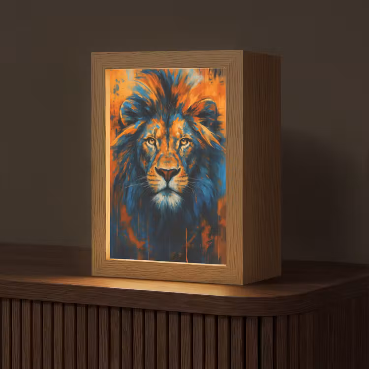 Tischlampe - Gemälde - Löwenkopf - Orange — 1