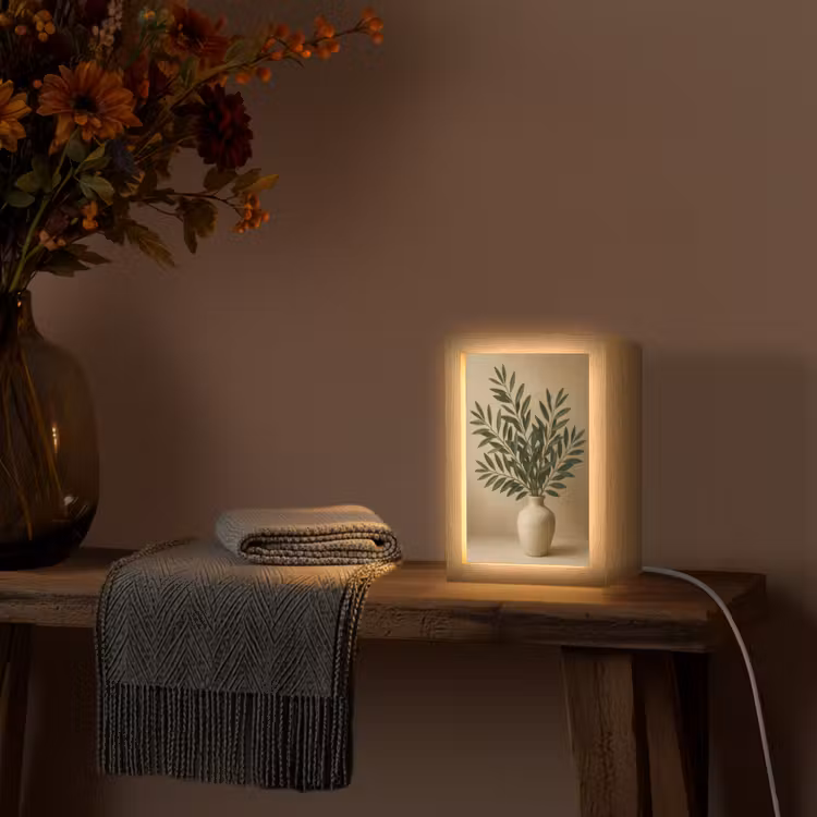Tischlampe - Vase - Olivenzweige - Blätter - Beige — 3