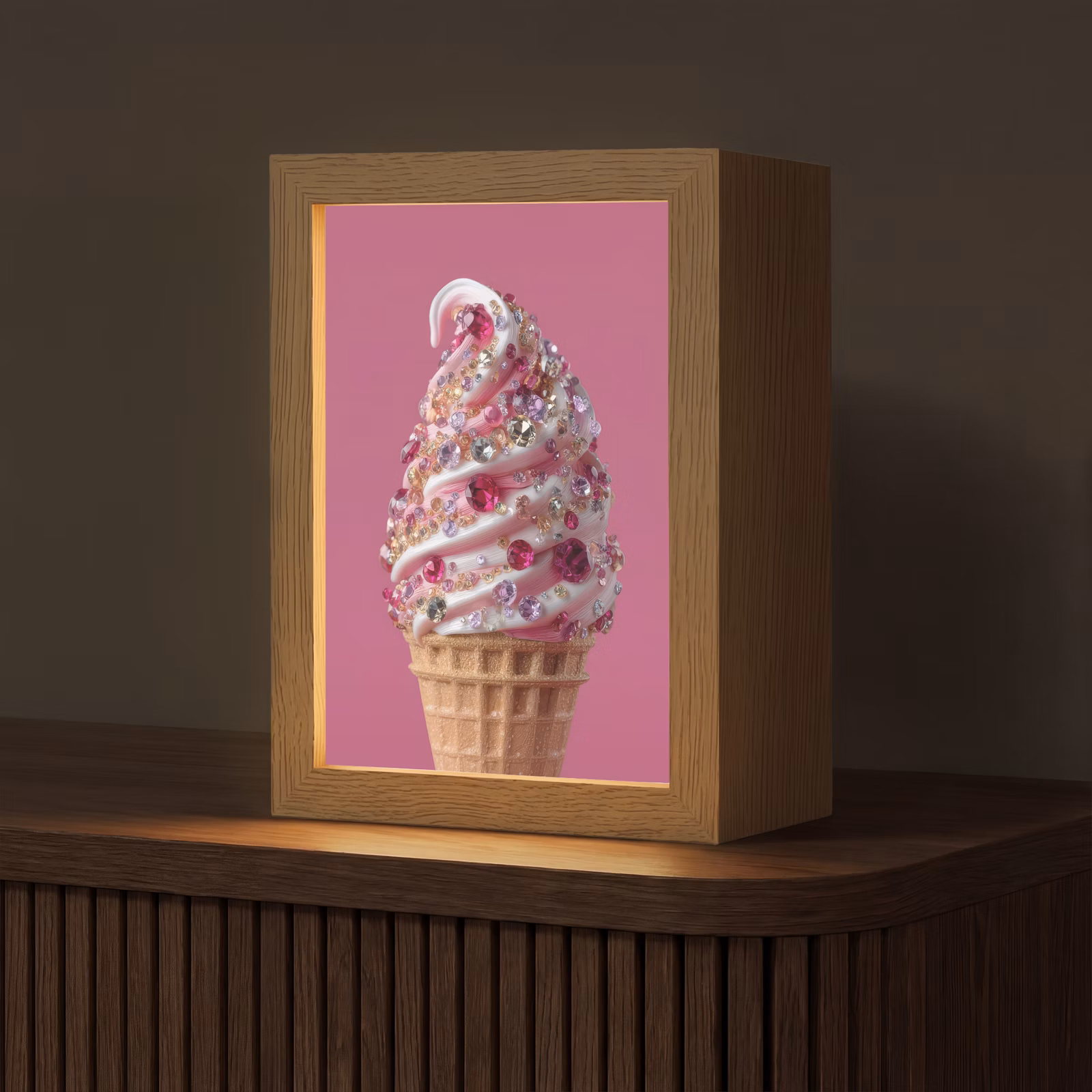 Tischlampe - Softeis - Edelsteine - Rosa - Waffel — 1