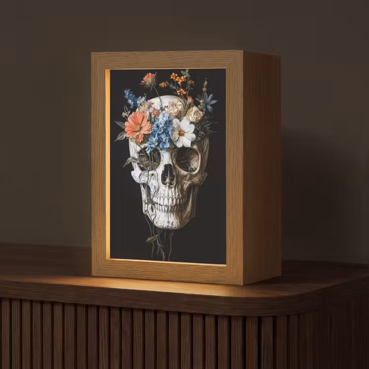 Tischlampe - Blumen - Totenkopf - Farbenfroh — 1