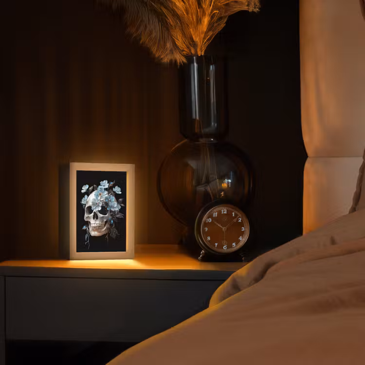 Tischlampe - Totenkopf - Blau - Blumen - Blätter — 2