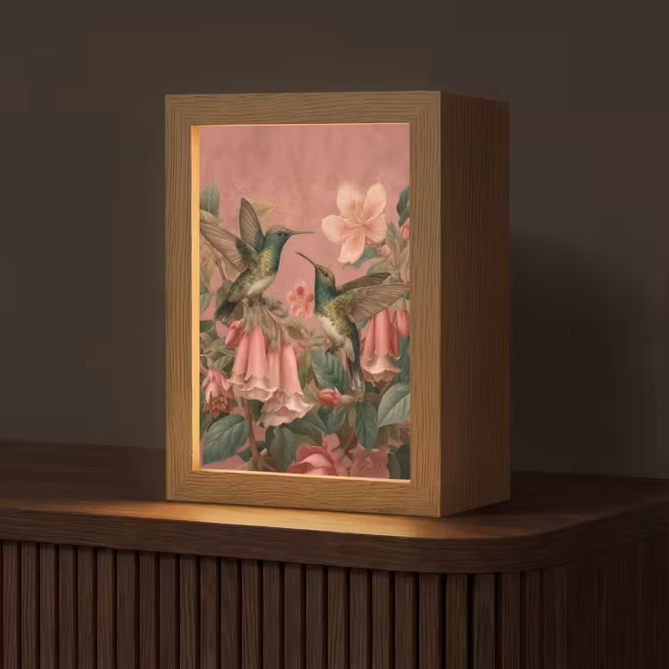 Tischlampe - Kolibris - Blumen - Grün - Rosa — 1