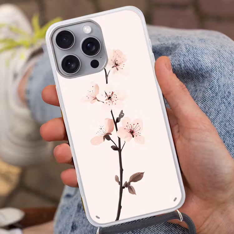 Handyhülle mit Band - Minimalistisch - Blüte - Zweig - Rosa — 2