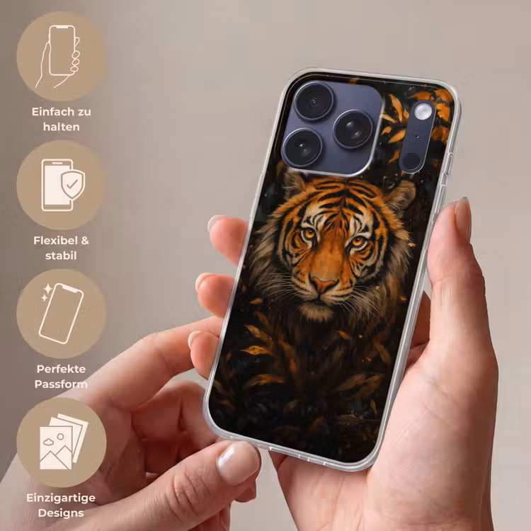 Handyhülle - Blätter - Tiger - Orange — 4