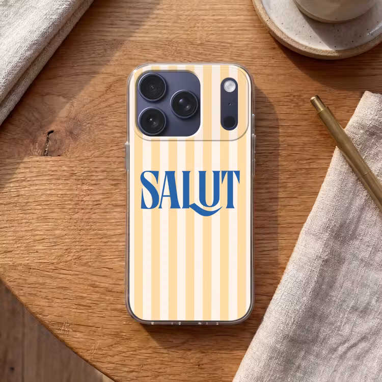 Handyhülle - Salut - Zitat - Streifen - Gelb - Blau - Weiß — 2