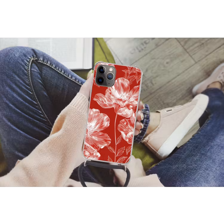 Handyhülle mit Band - Blumen - Muster - Rot - Weiß — 3
