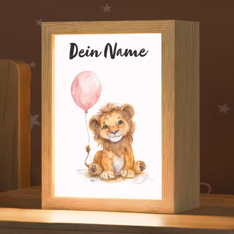 Nachtlicht Kinder mit Namen - Löwe - Babytier - Rosa Luftballon — 1