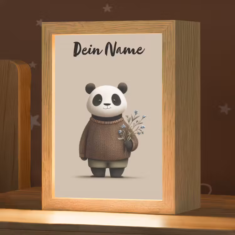 Nachtlicht Kinder mit Namen - Panda - Blaue Blumen - Sanftheit — 1