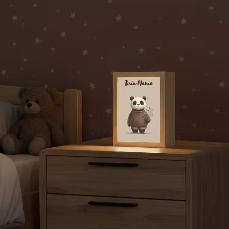 Nachtlicht Kinder mit Namen - Panda - Blaue Blumen - Sanftheit — 2