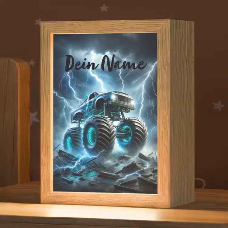 Nachtlicht Kinder mit Namen - Monstertruck - Blitz - Blau - Jungen - Auto — 1