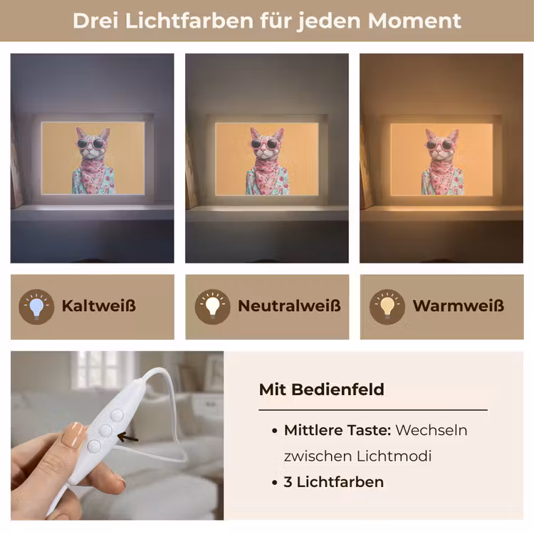 Lightbox - Wandleuchte - Sonnenbrille - Katze - Halstuch - Blumen — 7
