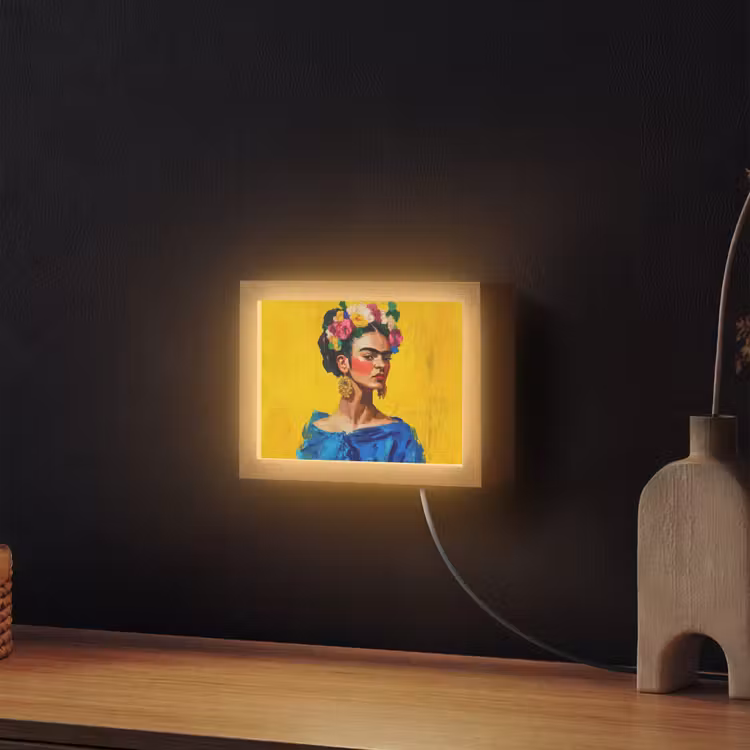 Lightbox - Wandleuchte - Frida Kahlo - Frau - Gelb - Blau - Blumen — 2