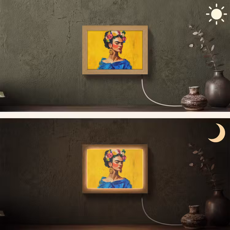 Lightbox - Wandleuchte - Frida Kahlo - Frau - Gelb - Blau - Blumen — 3