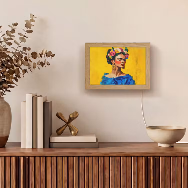 Lightbox - Wandleuchte - Frida Kahlo - Frau - Gelb - Blau - Blumen — 4