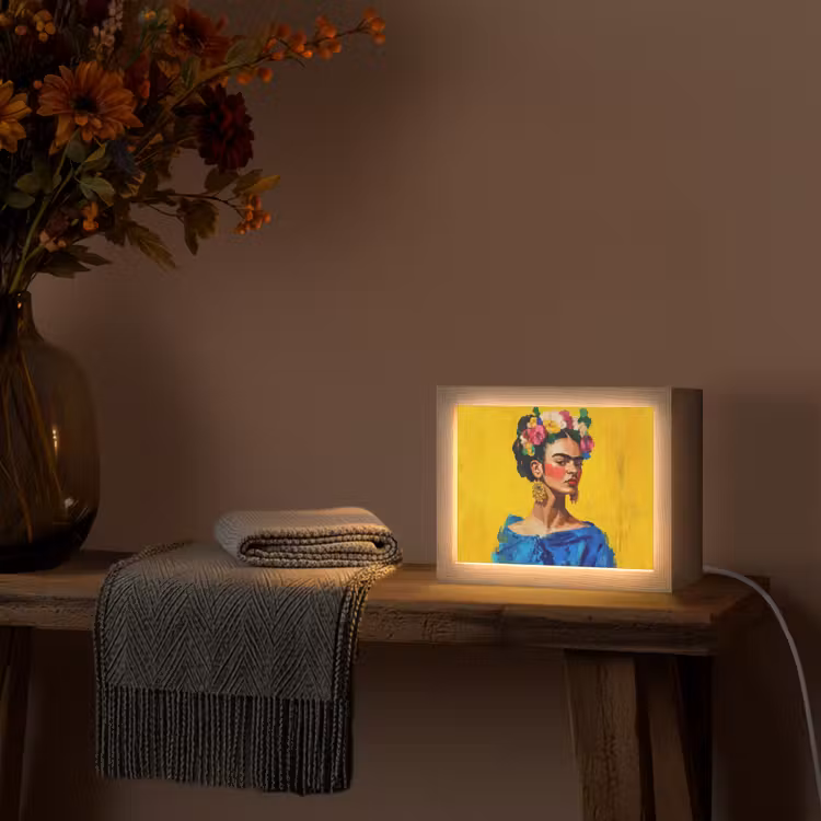 Lightbox - Wandleuchte - Frida Kahlo - Frau - Gelb - Blau - Blumen — 5