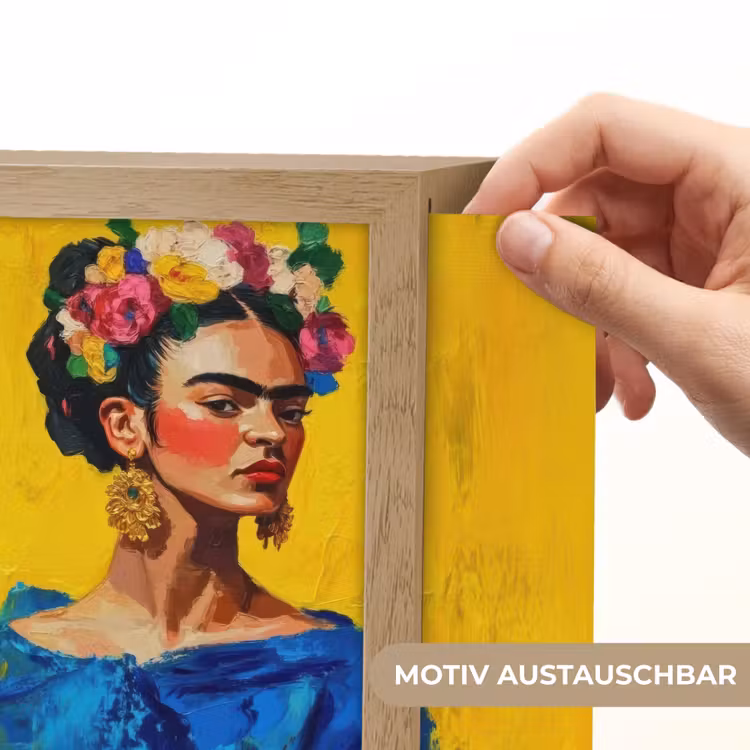 Lightbox - Wandleuchte - Frida Kahlo - Frau - Gelb - Blau - Blumen — 6