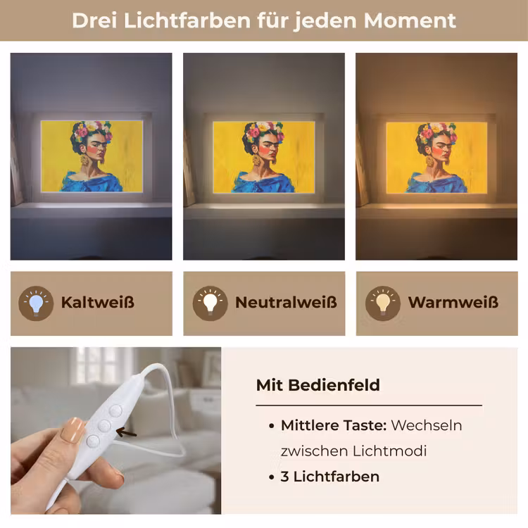 Lightbox - Wandleuchte - Frida Kahlo - Frau - Gelb - Blau - Blumen — 7
