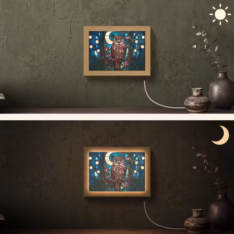 Lightbox - Wandleuchte - Eule - Mosaik - Mond - Nacht — 3