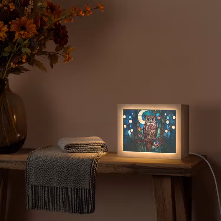 Lightbox - Wandleuchte - Eule - Mosaik - Mond - Nacht — 5