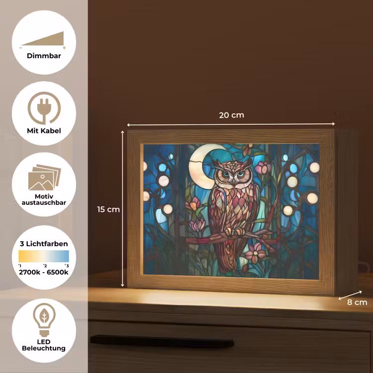 Lightbox - Wandleuchte - Eule - Mosaik - Mond - Nacht — 9