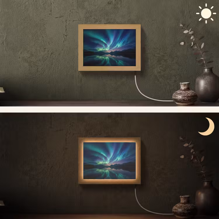 Lightbox - Wandleuchte - Nordlichter - Farbenfroh - Bergsee — 3