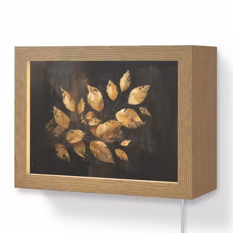 Lightbox - Wandleuchte - Goldene Blätter auf dunklem Hintergrund — 1