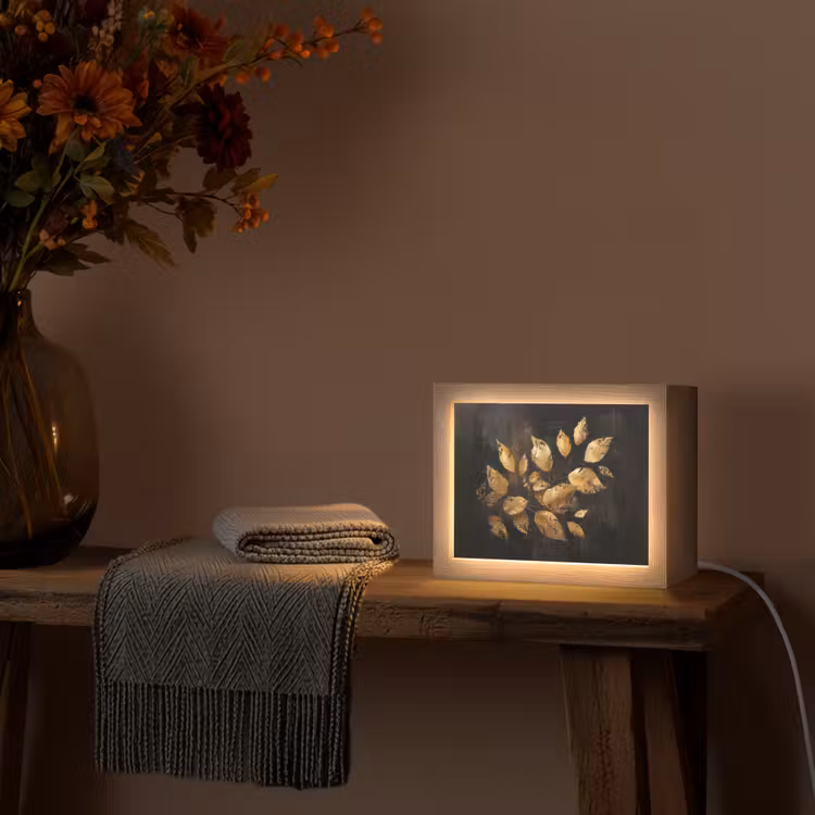 Lightbox - Wandleuchte - Goldene Blätter auf dunklem Hintergrund — 5