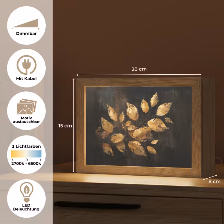 Lightbox - Wandleuchte - Goldene Blätter auf dunklem Hintergrund — 9