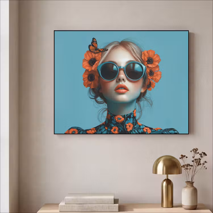 Art Frame - Frau - Blau - Schmetterling - Floral - Ästhetisch — 4