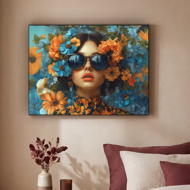 Art Frame - Frau - Blumen - Orange - Blau - Modern — 2