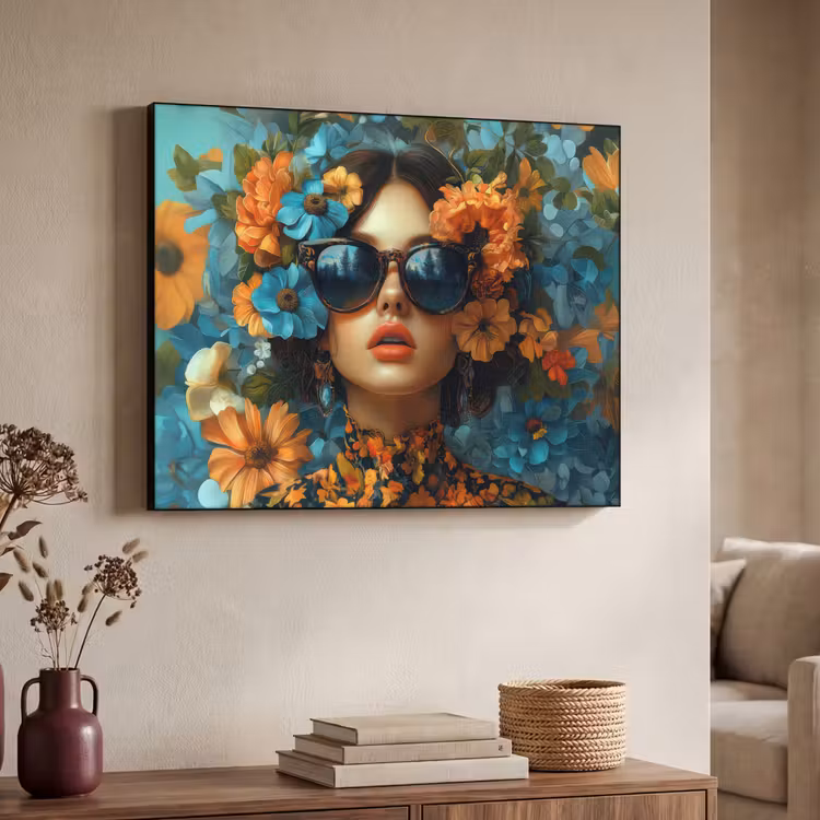 Art Frame - Frau - Blumen - Orange - Blau - Modern — 3