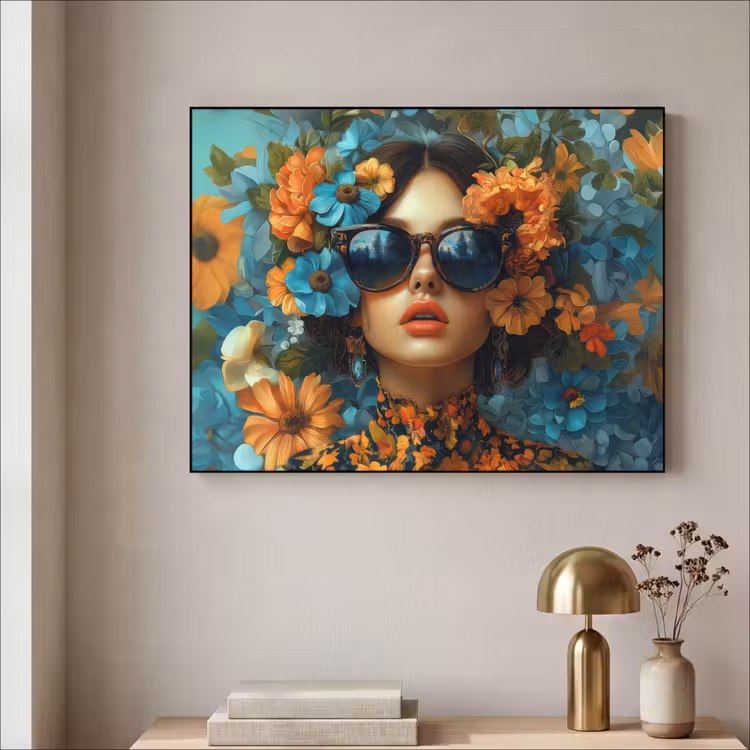 Art Frame - Frau - Blumen - Orange - Blau - Modern — 4