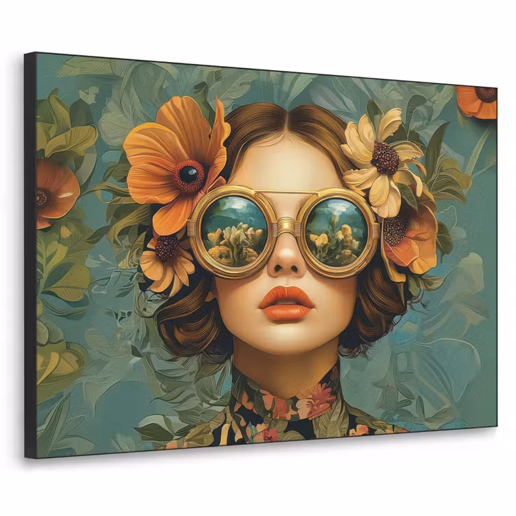 Art Frame - Frau - Blumen - Schmetterlinge - Natur - Vintage — 1