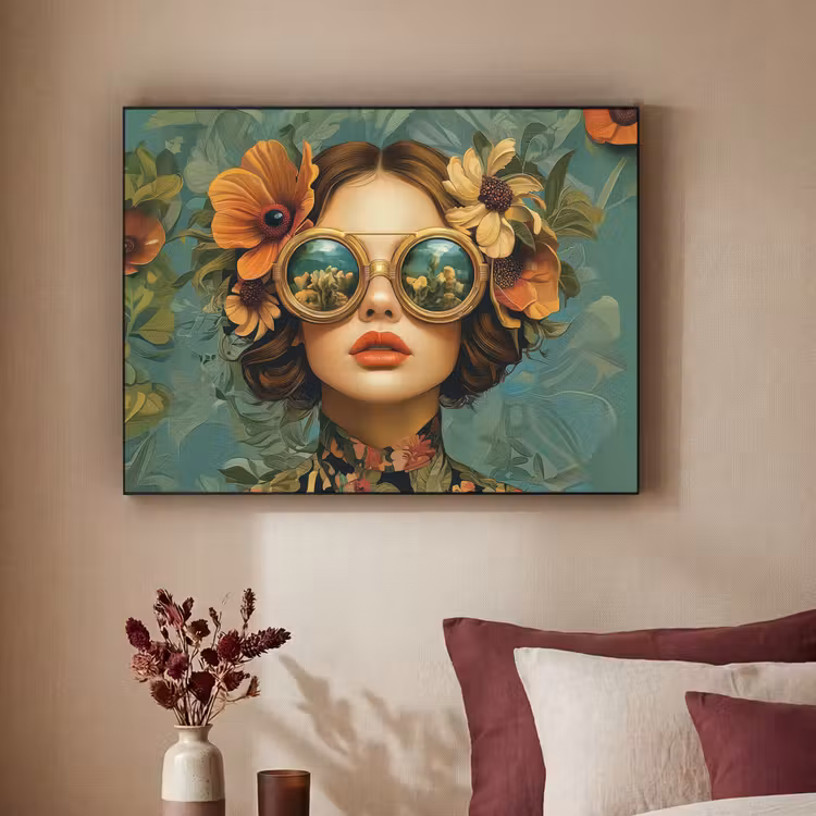 Art Frame - Frau - Blumen - Schmetterlinge - Natur - Vintage — 2