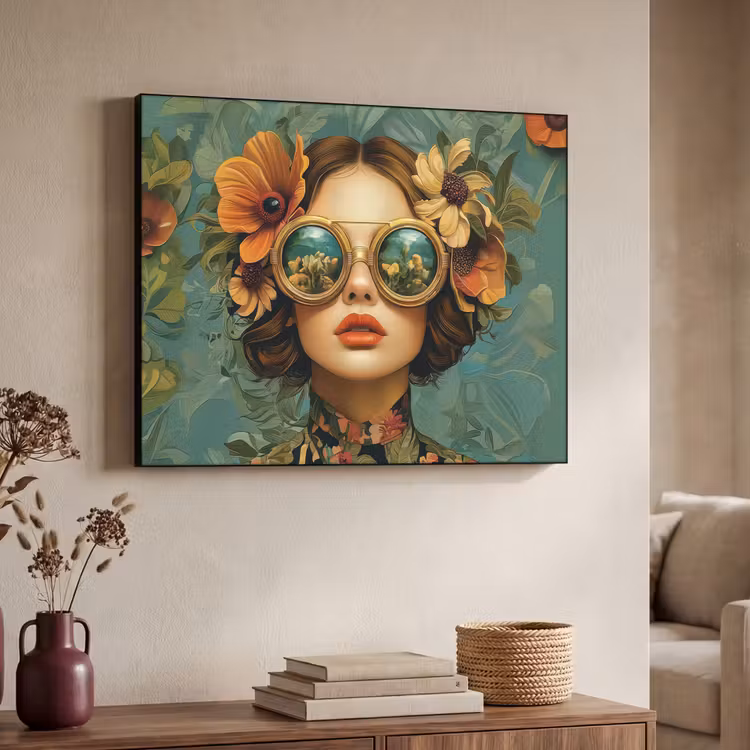 Art Frame - Frau - Blumen - Schmetterlinge - Natur - Vintage — 3